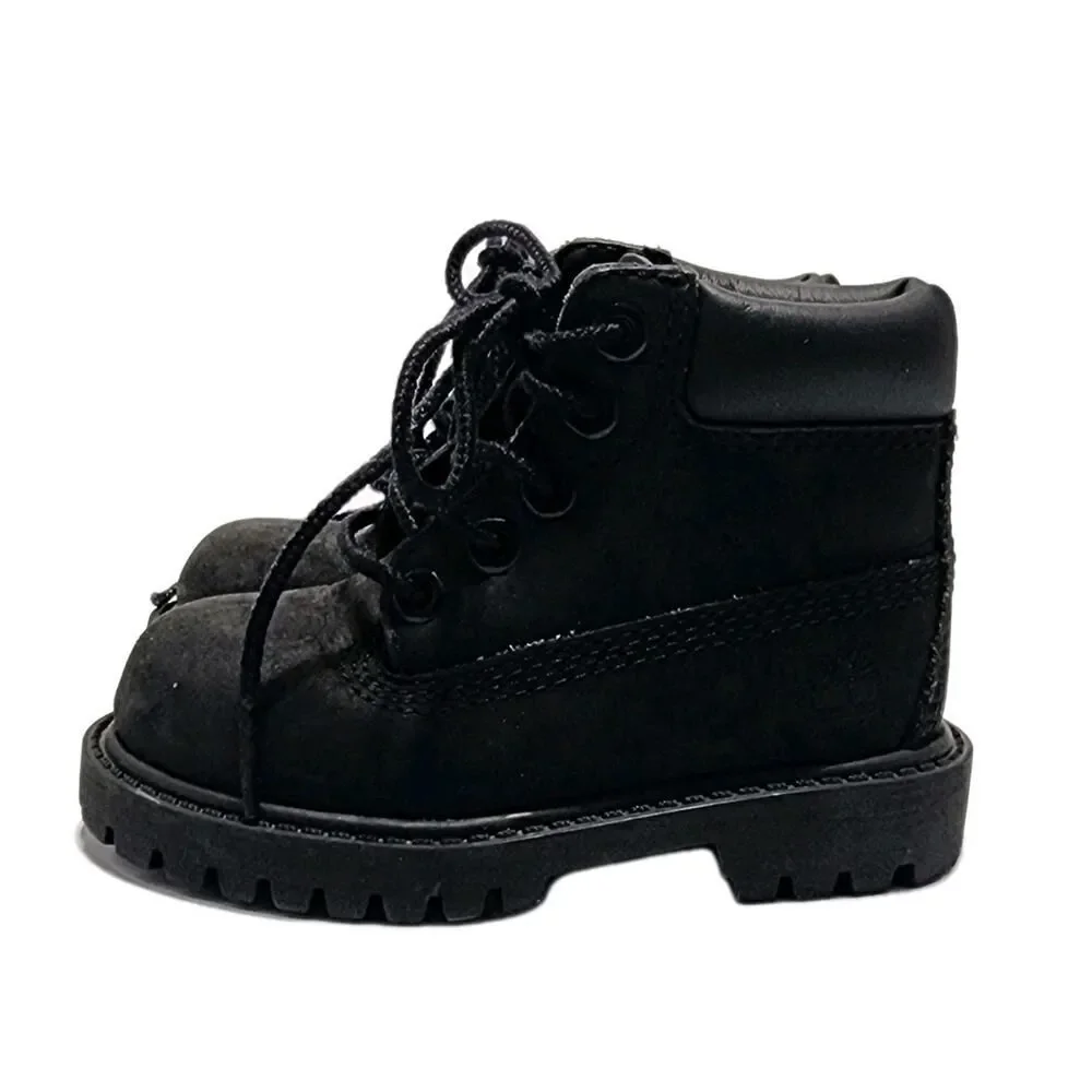 Timberland Toddler Kid Black Leather 7.5 Premium Lace-Up 6 Inch Waterproof Boots